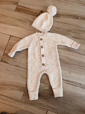Jamie Kay Cream Speckled Knit One-Piece with Pom Pom Hat